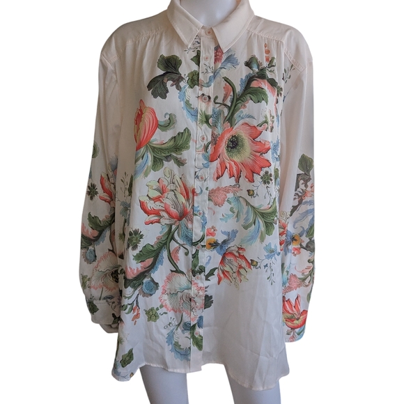 Anthropologie The Brielle Relaxed Buttondown Blouse Cream Floral Shirt - Picture 10 of 13